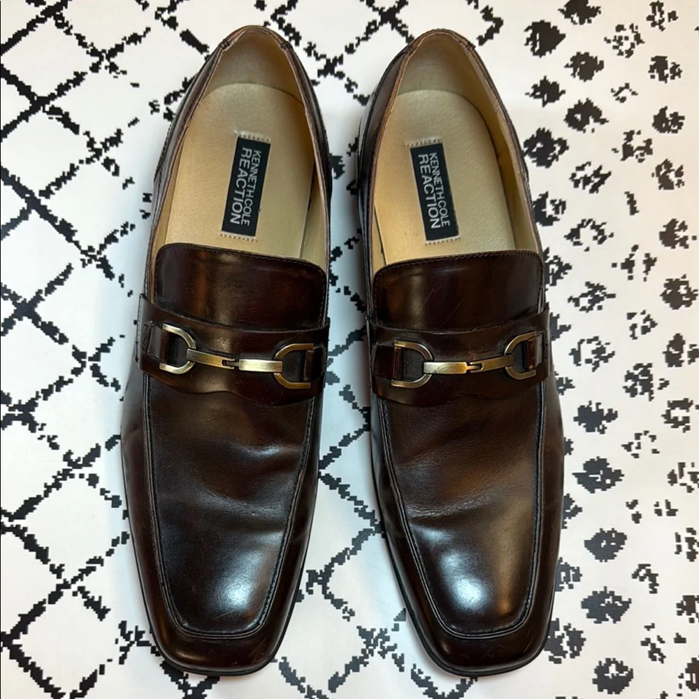 Kenneth Cole Reaction Men’s Brown Leather Loafers w/ Metal Detailing - Size 13 M